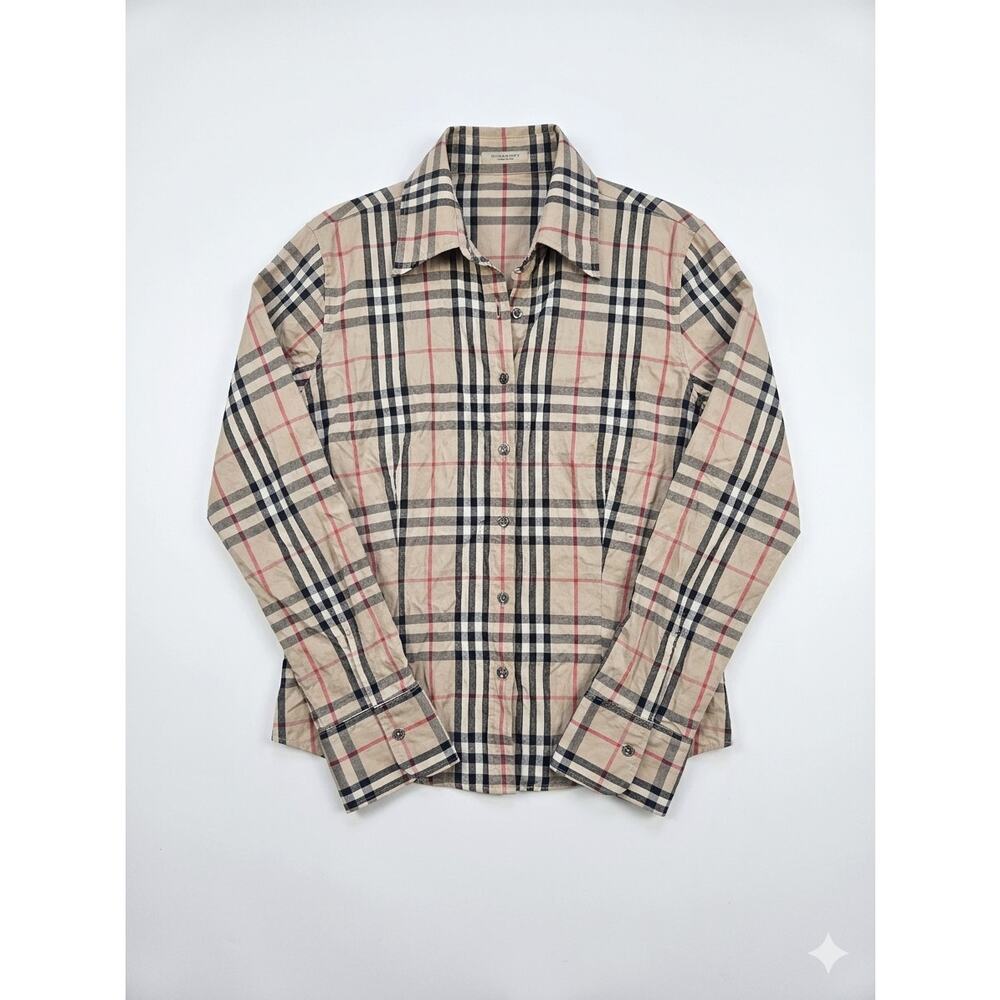 Burberry London XL Brown Nova Check Plaid British Button Up Shirt Cotton Preppy